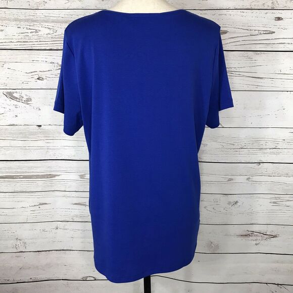 Karen Scott 0X-Large Top Scoop Neck Short Sleeve Stretch Blue Solid Womens New - Picture 3 of 6